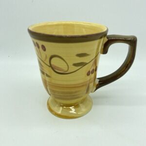Home Trends Yellow Pedestal Mug Hand Painted Swirl Stoneware Coffee Cup Bohemian
